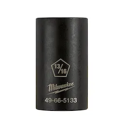 Black Power Utility Socket with a size marking of 13/16 and brand name Milwaukee etched on the side. The model number 49-66-5133 is also visible underneath the brand name. The socket has a cylindrical shape with a smooth finish.