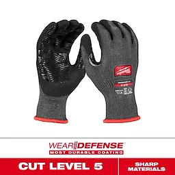 Milwaukee Cut Level 5 High Dexterity Nitrile Dipped Gloves w/ WEAR-DEFENSE Protection. " SHARP MATERIALS" Call Out.
