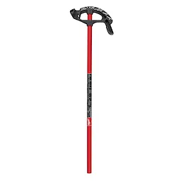 1" EMT Iron Conduit Bender, red handle with black head, features degree markers and grip handle for precise bending of electrical metallic tubing.