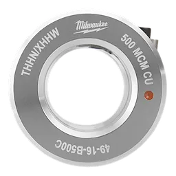 Milwaukee 500 MCM CU cutter, model 49-16-B500C, with THHNXHHW engraved on the inner ring and a small red dot marker.