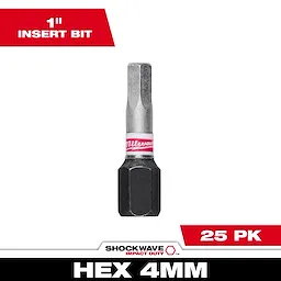 SHOCKWAVE™ 1" Impact Duty Hex 4 MM Insert Bits Bulk 25