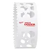 RANGE OF Hole Dozer Bi-Metal Hole Saw 4-1/4" features a white body with multiple circular cutouts and jagged cutting edge.