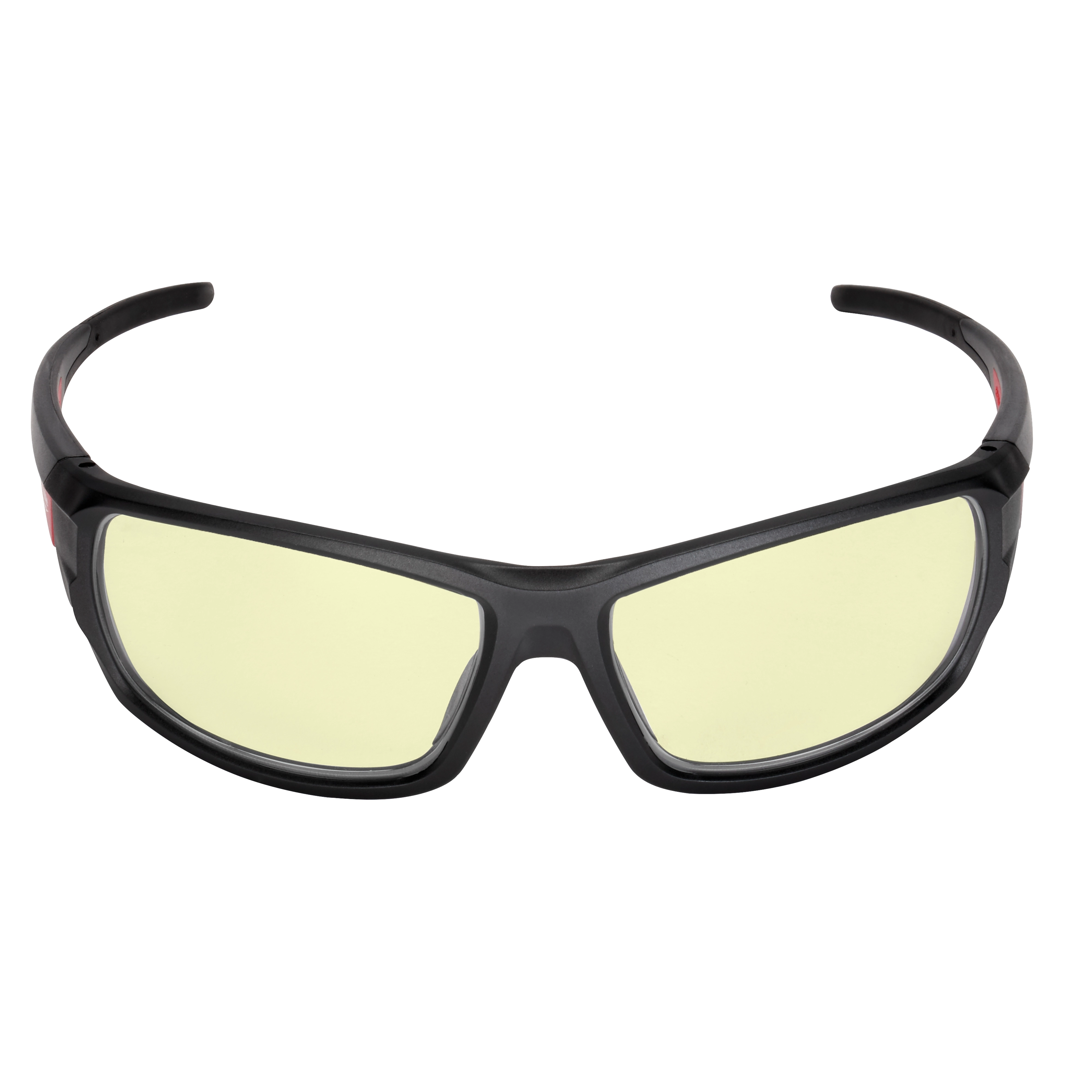 Performance Safety Glasses with yellow fog-free lenses and a black wraparound frame designed for eye protection and enhanced visibility.