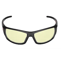 Performance Safety Glasses with yellow fog-free lenses and a black wraparound frame designed for eye protection and enhanced visibility.
