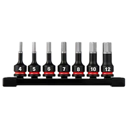 14PC SHOCKWAVE Impact Duty 3/8" Drive 2" Hex SAE/Metric Bit Socket Set arranged on a black rail.