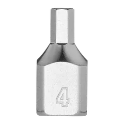 1/4" Drive 4mm Low-Profile Hex Bit Socket made of metal, featuring a hexagonal bit at the top and the number "4" embossed at the center of the bit socket base.