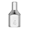 1/4" Drive 4mm Low-Profile Hex Bit Socket made of metal, featuring a hexagonal bit at the top and the number "4" embossed at the center of the bit socket base.
