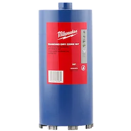 Milwaukee Diamond Dry Core Bit, 3-1/2" - 6" for masonry drilling, features a blue cylindrical body with a red label.