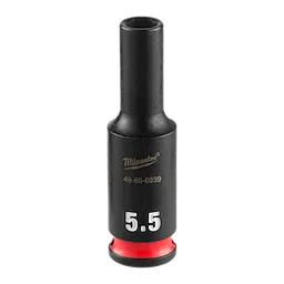 SHOCKWAVE Impact Duty 1/4" Drive 5.5MM Deep Impact Socket, black with red base and white "5.5" marking.