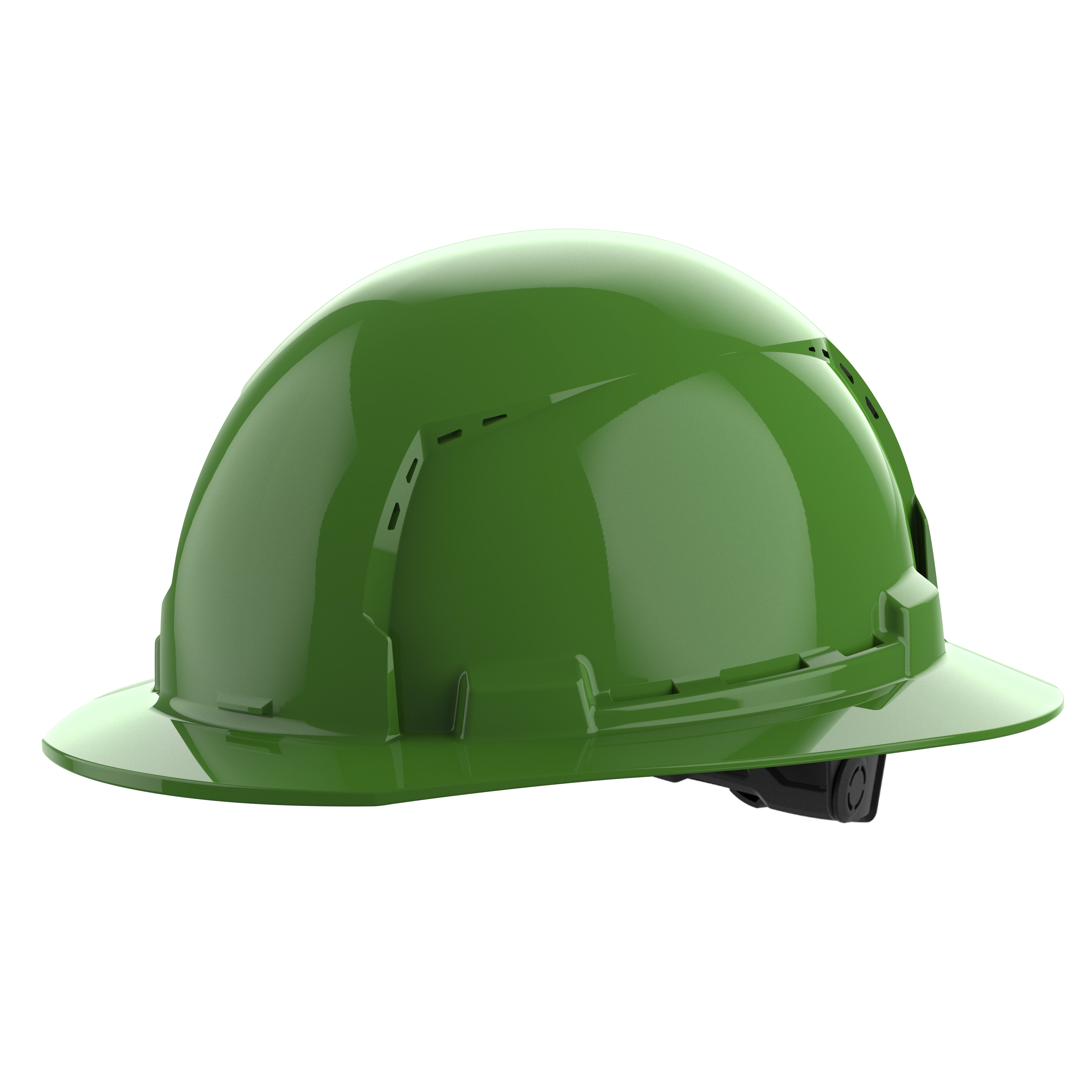 BOLT Green Full Brim Vented Hard Hat w/6pt Ratcheting Suspension (USA) - Type 1, Class C on a plain background