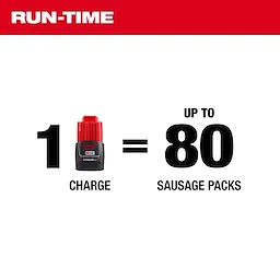 Run-Time: 1 charge of the M12 20oz. Aluminum Barrel Sausage Style Caulk and Adhesive Gun Kit equals up to 80 sausage packs.