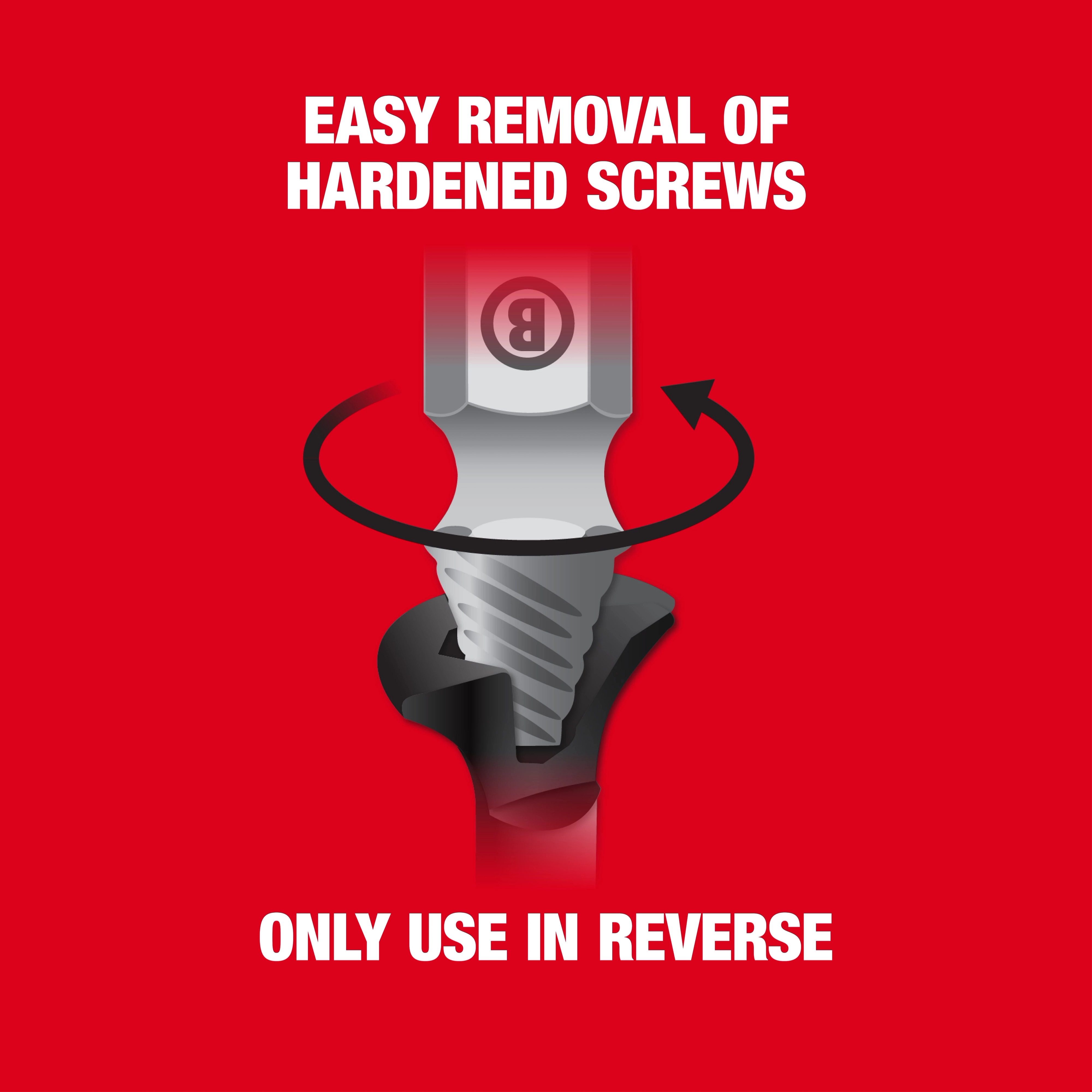 The M2 Steel Screw Extractor Set 4PC allows easy removal of hardened screws. Text indicates it should only be used in reverse.