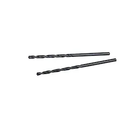 Two 3/32" THUNDERBOLT® Black Oxide Drill Bits with twisted, black finish, suitable for drilling through metal, wood, and plastic.