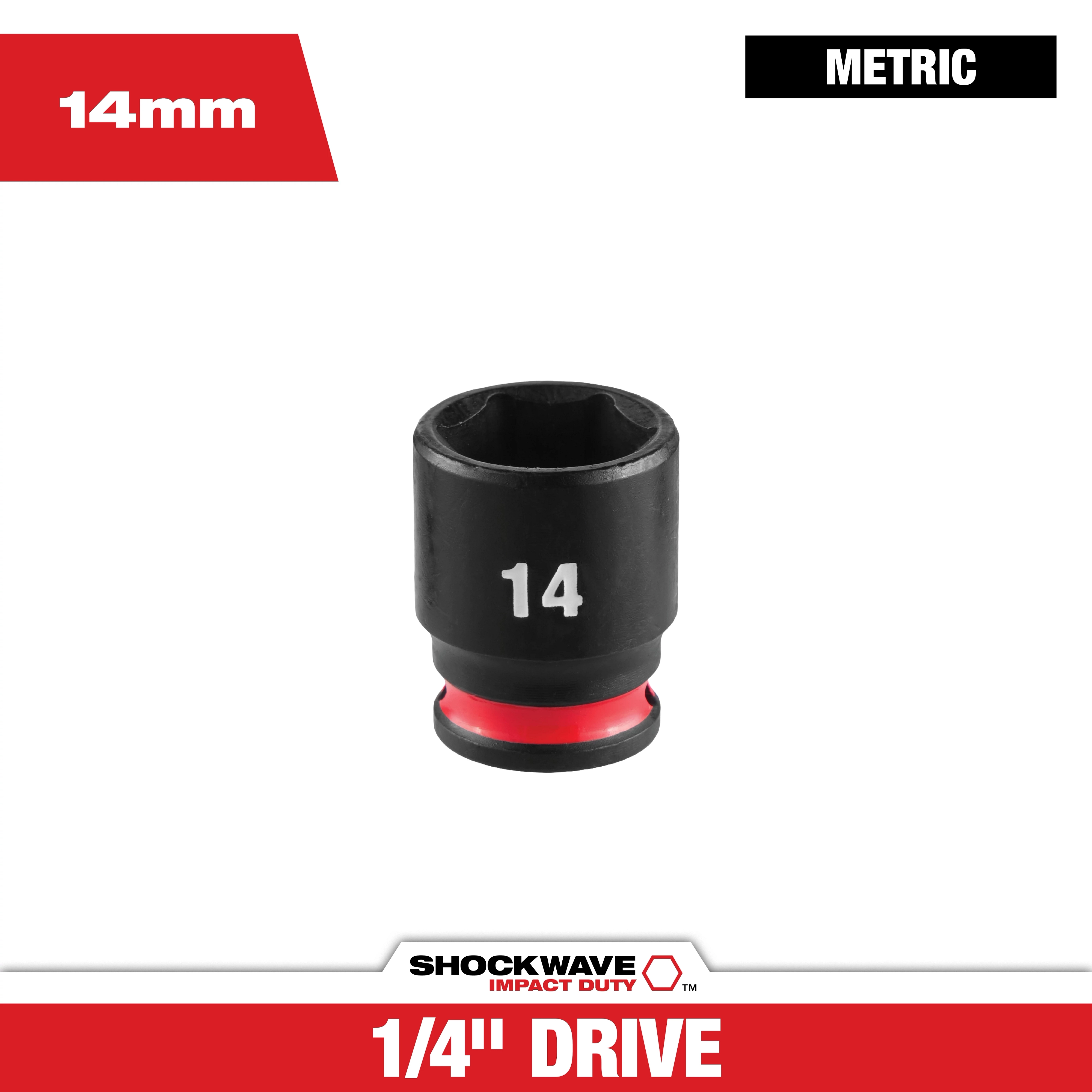 SHOCKWAVE Impact Duty 1/4" Drive 14MM Standard 6 Point Socket centered on a plain background.