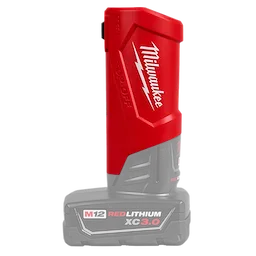 The M12™ USB-C Travel Charger, featuring Milwaukee's red and black design, is equipped with a TOP-OFF battery and REDLITHIUM XC 3.0 technology.