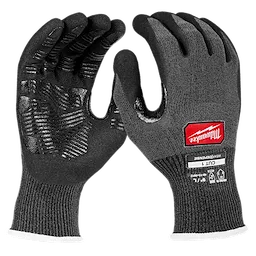Cut Level 1 High Dexterity Nitrile Dipped Gloves w/ WEARDEFENSE Protection, black gloves with textured palms and red branding.