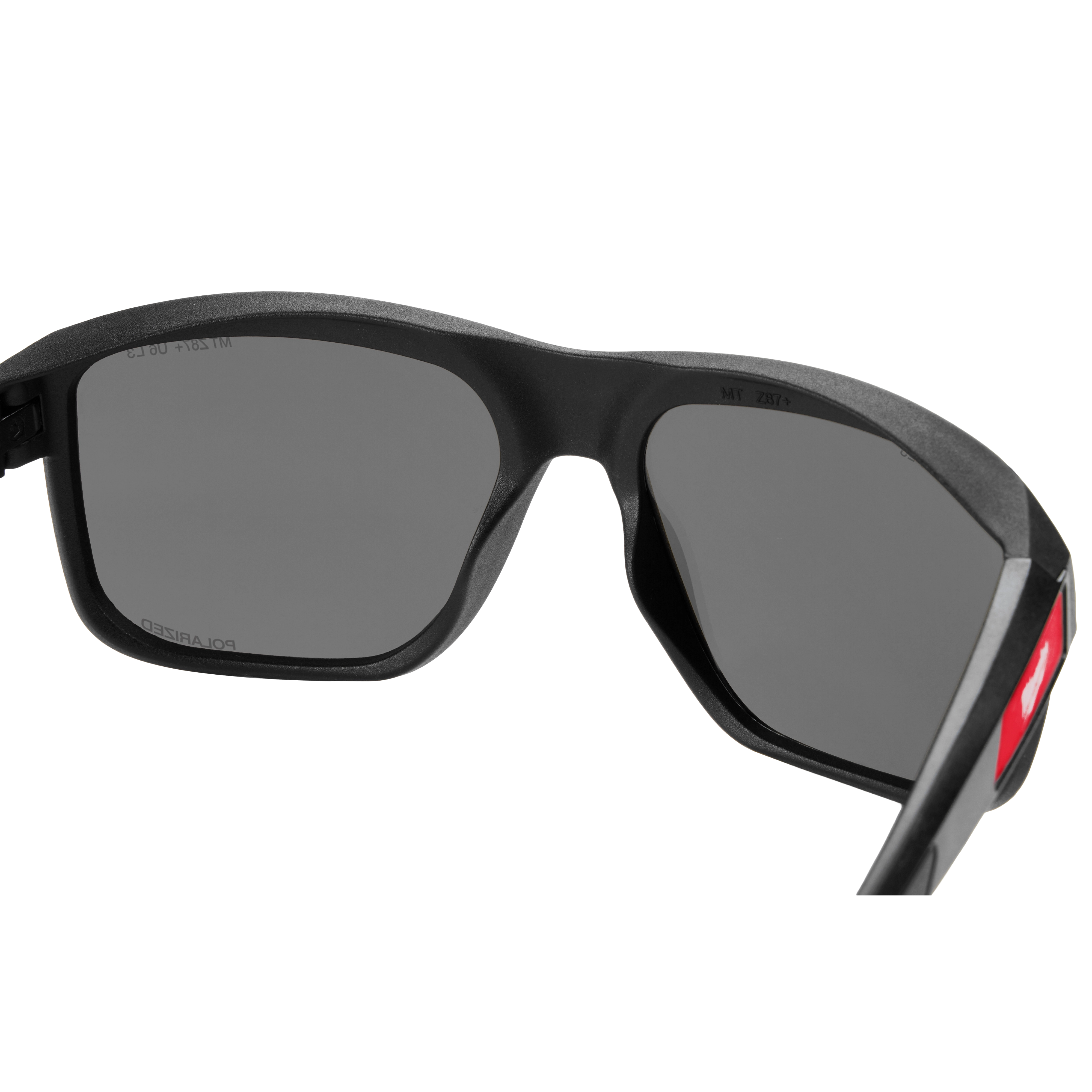 Polarized Full Frame Safety Glasses with Removable Side Shields feature blue mirrored dual coat lenses. The glasses have black full frames and additional side shields for extra protection.