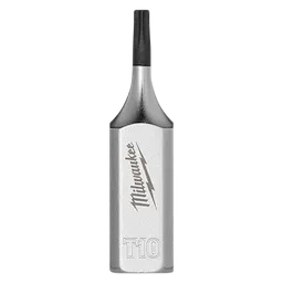 The 1/4" Drive T10 Tamper-Proof TORX Bit Socket features a metallic body with a visible "T10" and brand name engraved on the side. The tool is designed for use with tamper-resistant TORX screws.
