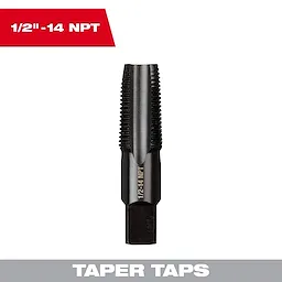1/2"-14 NPT Straight Flute Taper Tap, shown against a white background with red and gray text highlighting its size and type.