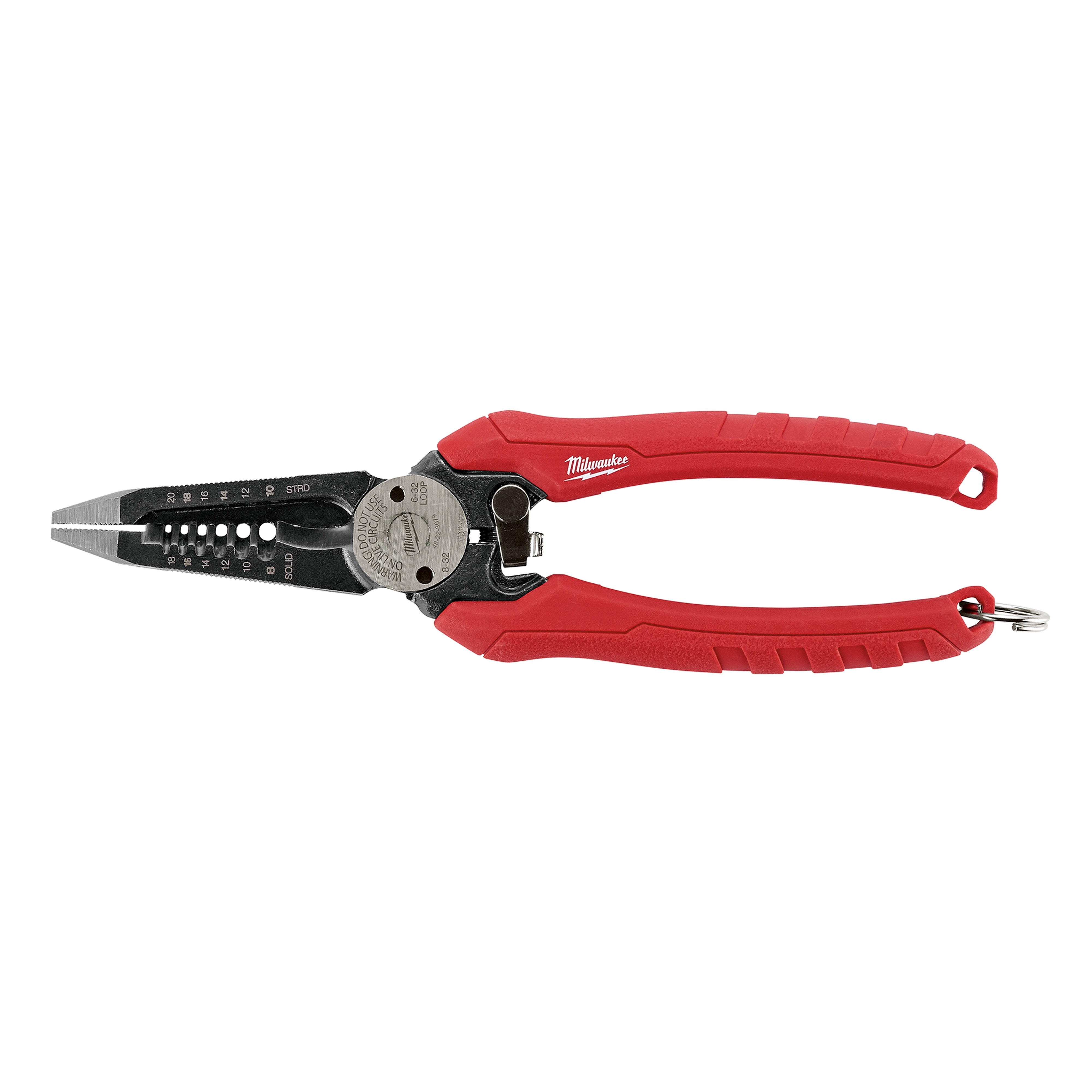 5pc 2lb 3/4" Split Ring tool with red handles and black metal tips, used for cutting and stripping wires.