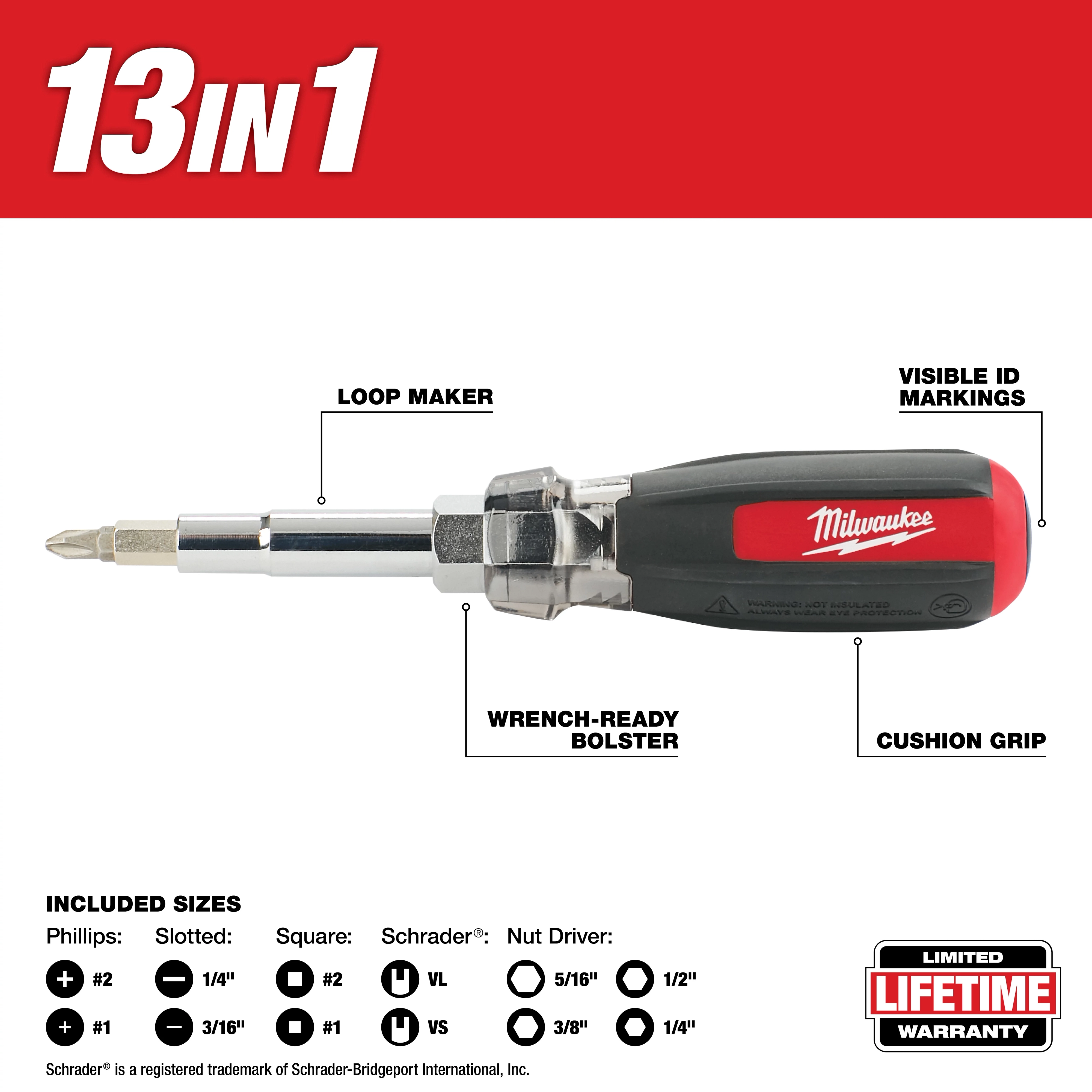 13in1 Cushion Grip Screwdriver with Schrader Bit