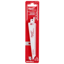 6" Drywall Sawzall Blade 3PK by Milwaukee, featuring three white serrated blades in a red and white packaging.