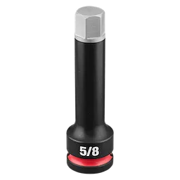 SHOCKWAVE Impact Duty 1/2" Drive 4" Hex 5/8" Bit Socket standing upright with 5/8 marking and red band near base.