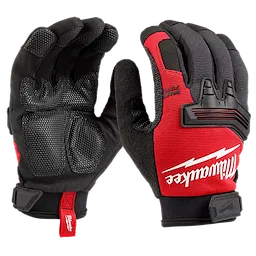 Red and black WRECKING WORK GLOVE pair, with reinforced knuckles, textured grip palms, adjustable wrist closures, and brand logo on top.
