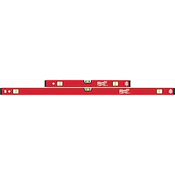 Red Milwaukee REDSTICK Level with three bubble vials for precise measurements, displayed horizontally.