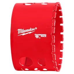 Milwaukee 2-3/4" Diamond Max Hole Saw is bright red with a durable design and diamond-coated edges for cutting.