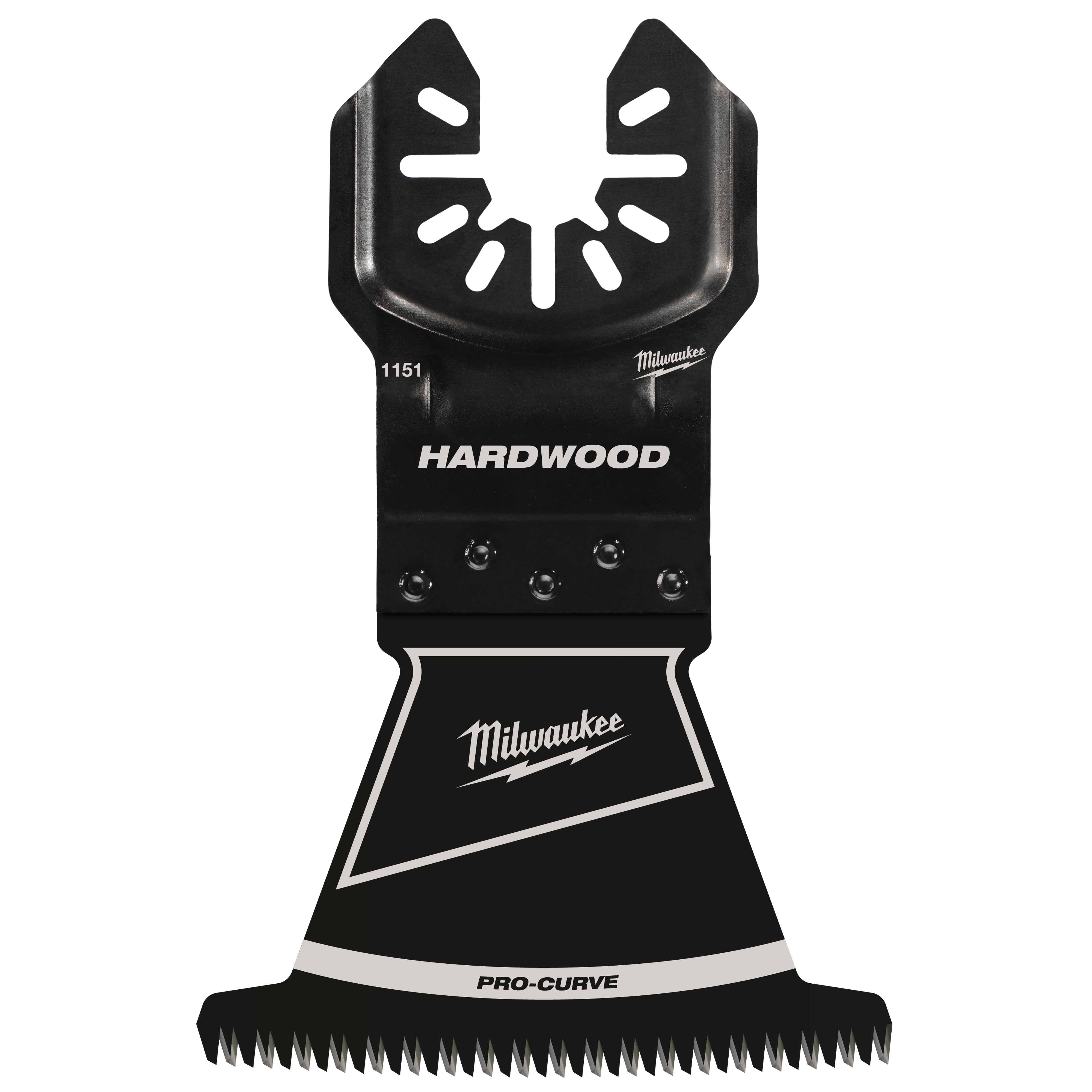 The Milwaukee OPEN-LOK 1-3/8" HCS Japanese Tooth Pro-Curve Hardwood Blade features a curved blade design for precise hardwood cutting.