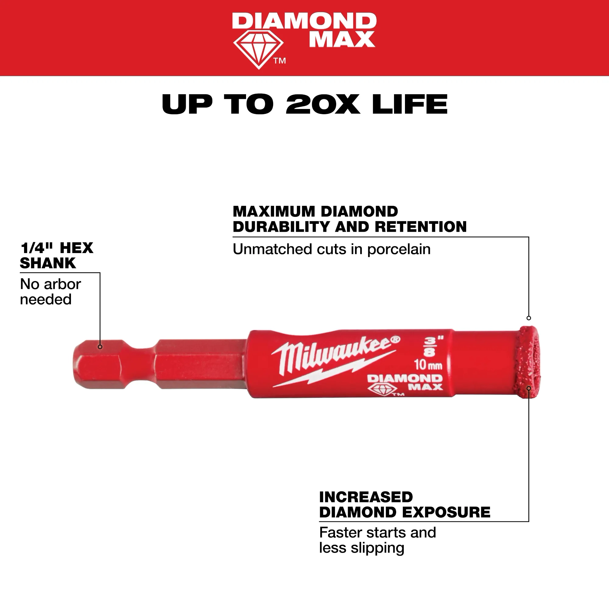 thumbnail image 2 of 3-3/8 Inch Diamond Hole Saw Bit For Glass, Porcelain, Quartz, Granite, Ceramic Drill Bit Tile Hole Saw Diamond Drill Bit 3/8 Inch Standard Shank Glass... 2 of 12