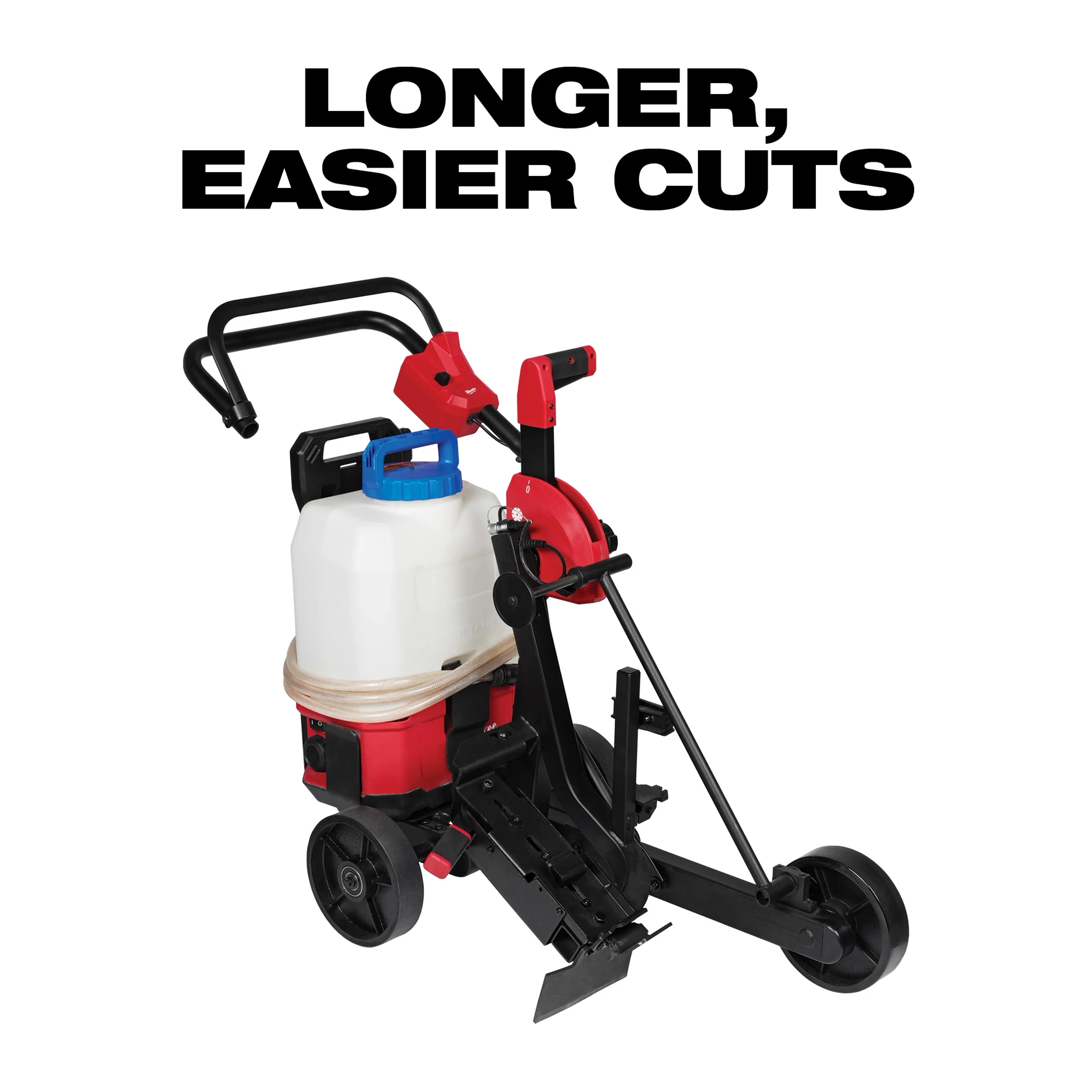 MX FUEL Cut-Off Saw Cart USP with water tank and adjustable handles, designed for longer, easier cuts.