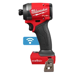 Milwaukee M18 FUEL 1/4" Hex One-Key Impact Driver with red and black design, featuring a textured grip and Wi-Fi connectivity.