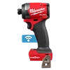 Milwaukee M18 FUEL 1/4" Hex One-Key Impact Driver with red and black design, featuring a textured grip and Wi-Fi connectivity.