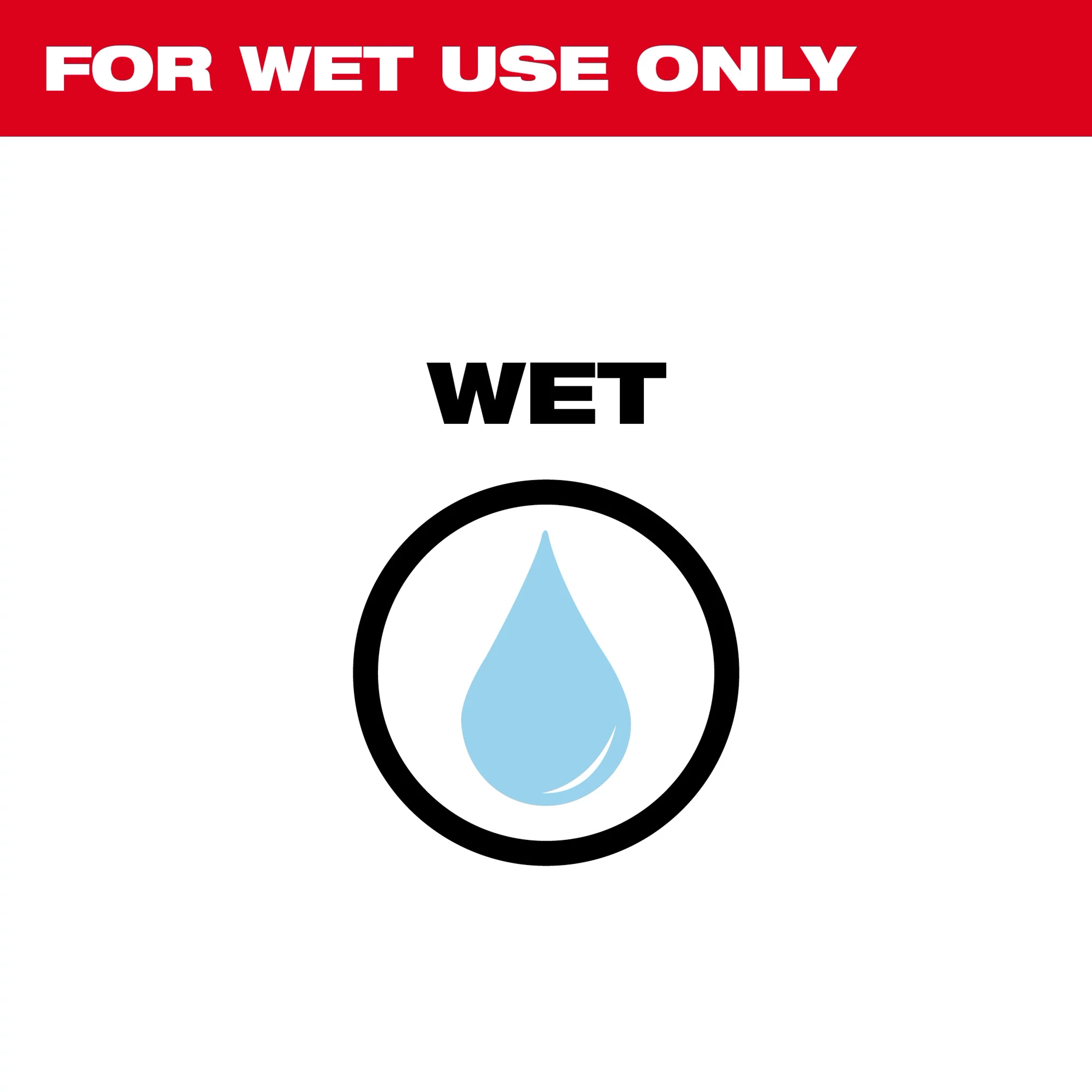 Diamond Wet Core Bit For Wet Use Only, displayed with a blue water droplet icon and the text "For Wet Use Only".