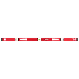 The Milwaukee® 48" Magnetic I-Beam Level is a red, rectangular level tool with three bubble vials and two hand grips. The level includes a magnetic strip and the brand's logo is prominently displayed in white.
