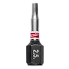 Image of a SHOCKWAVE™ 1" Impact Duty Hex 2.5MM Insert Bit Bulk 25. The bit has a hexagonal base with "2.5" labeled on it, a slim shank, and a red band featuring the Milwaukee logo.