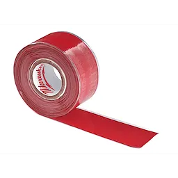 Red roll of 12ft Self-Adhering Tape with a glossy finish. The tape is partially unrolled, showcasing its width and adhesive backing. The inner core features the brand name 'Milwaukee' in red against a white background.