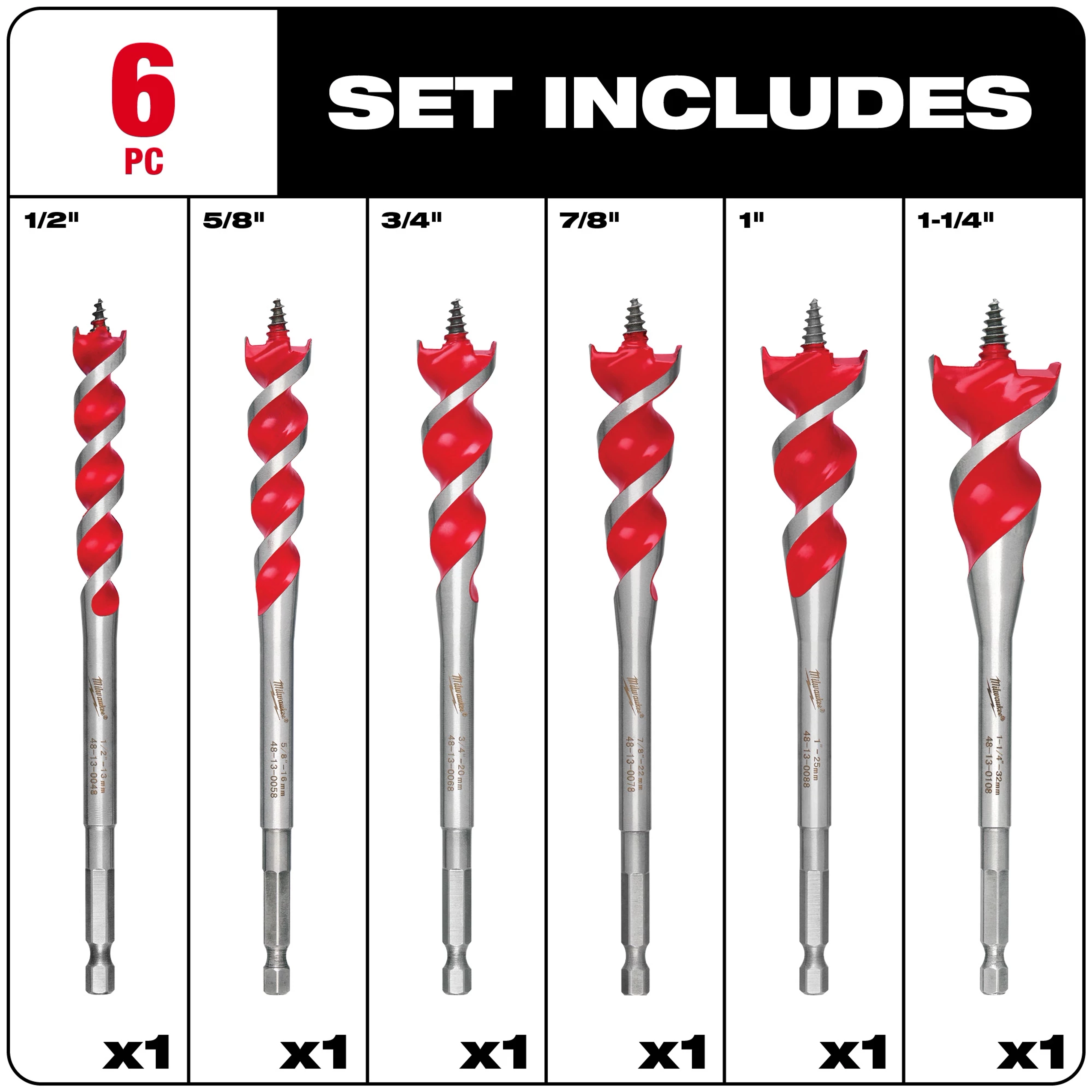 SPEED FEED™ Wood Bit 6-1/2" Set - 6 PC