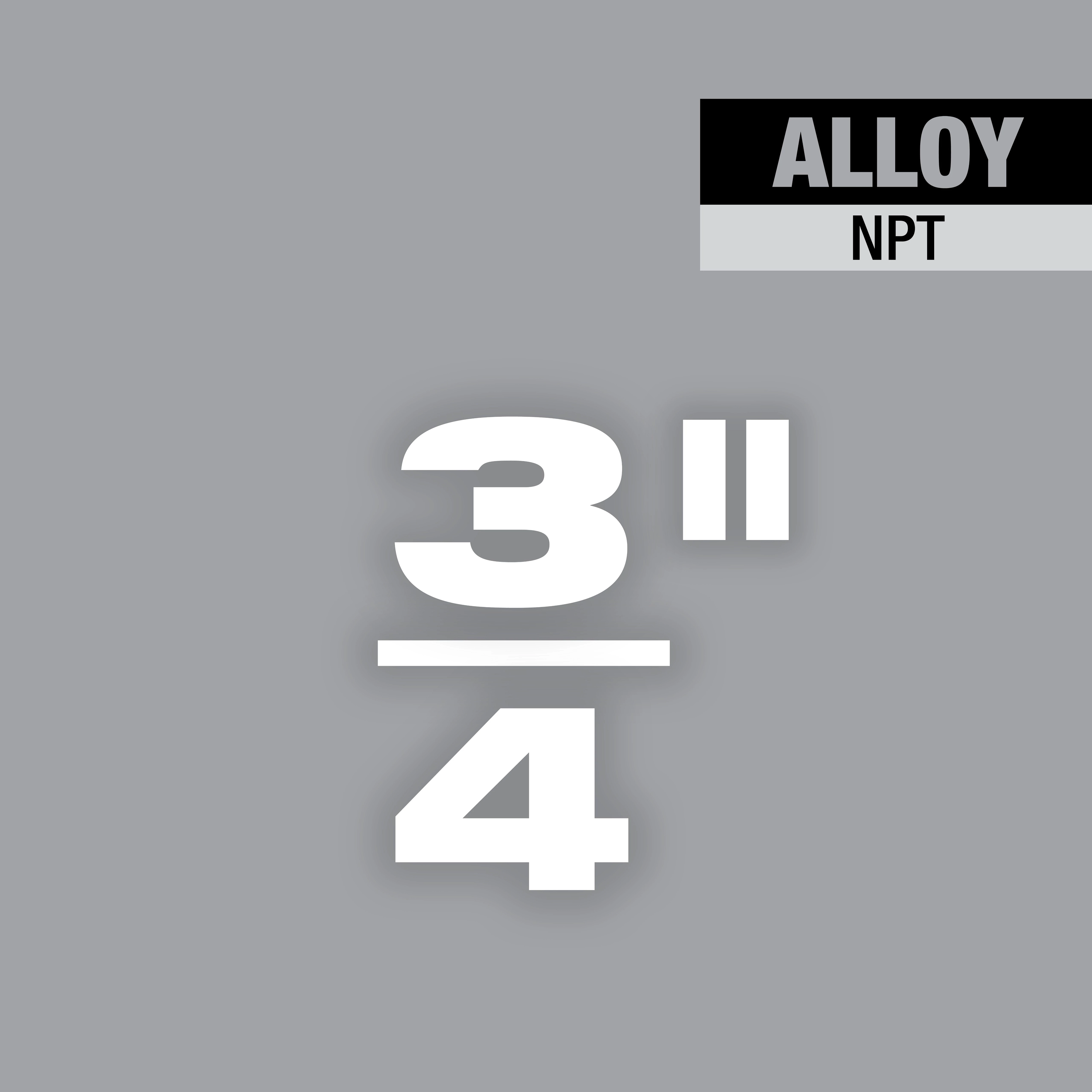 3/4" Alloy NPT Forged Aluminum Die Head with bold white text on a gray background and a black and gray label.