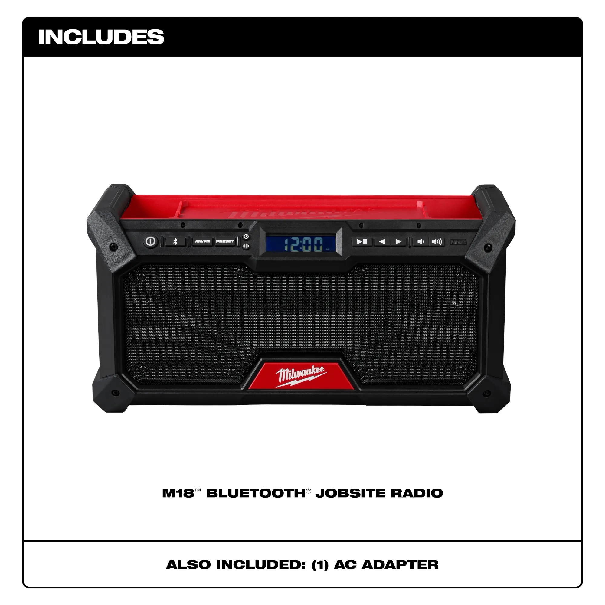 Milwaukee M18 Jobsite Radio/Charger – Bluetooth, Battery Charging, Weather-Resistant