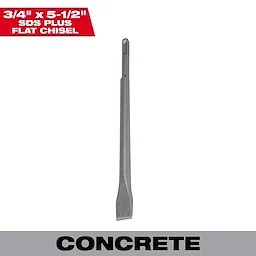 5-1/2 in. SDS Plus Hammer Steel Flat Chisel in gray, suitable for concrete applications, displayed against a white background.