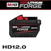 M18 REDLITHIUM FORGE HD12.0 Battery Pack, black with red accents, shown against a white background with brand logos above.