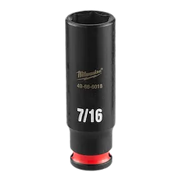 SHOCKWAVE Impact Duty 1/4" Drive 7/16" Deep Impact Socket in black with white "7/16" marking and red accent near the base.
