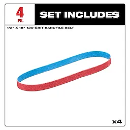 Includes image of the Milwaukee 1/2” x 18” 120 Grit Bandfile Belt