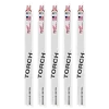 12" 14 TPI The Torch™ SAWZALL® Blades (5 Pk) are designed for cutting medium metal. The white blade features the Torch™ branding in gray and the manufacturer's logo in red, with an American flag graphic on the side.