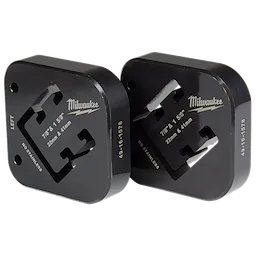 Milwaukee 7/8" & 1-5/8" x 1-5/8" Combination Strut Shearing Dies. Black, square-shaped, marked "22mm & 41mm," with "No Stainless" note.