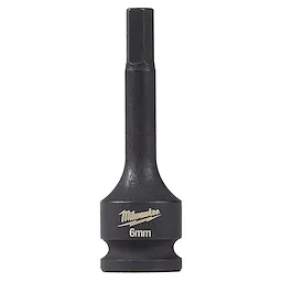 The Shockwave Lineman's 3/8" Drive - 6mm Hex Bit Socket is a black, durable tool with a 6mm hex bit end, designed for heavy-duty use. It features the brand's name and size marking on the side.
