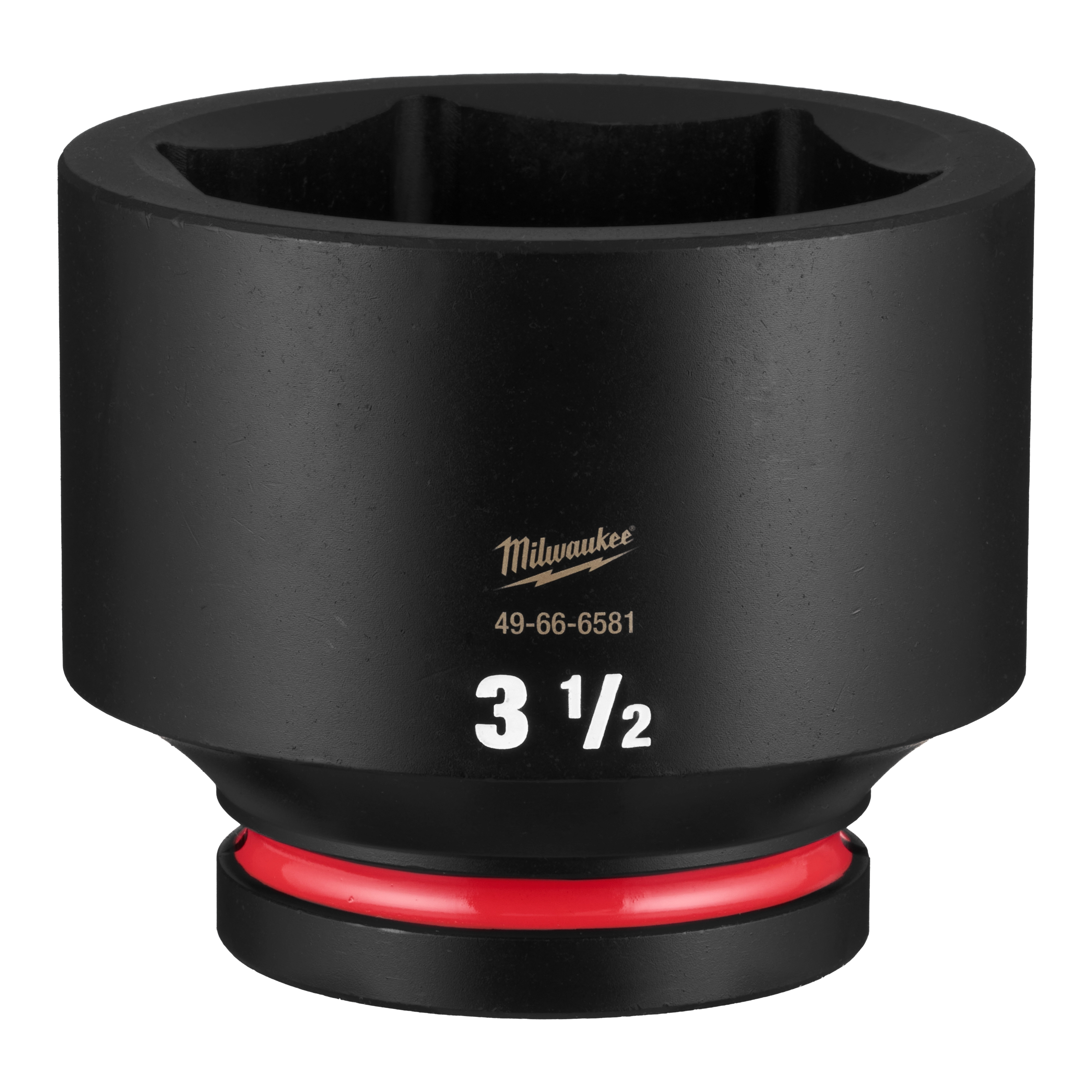 SHOCKWAVE Impact Duty 1" Drive 3-1/2" Standard 6 Point Socket standing upright with a red ring near the base.